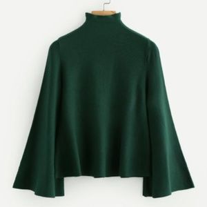 Mock Neck Flare Sleeve Jersey Jumper
